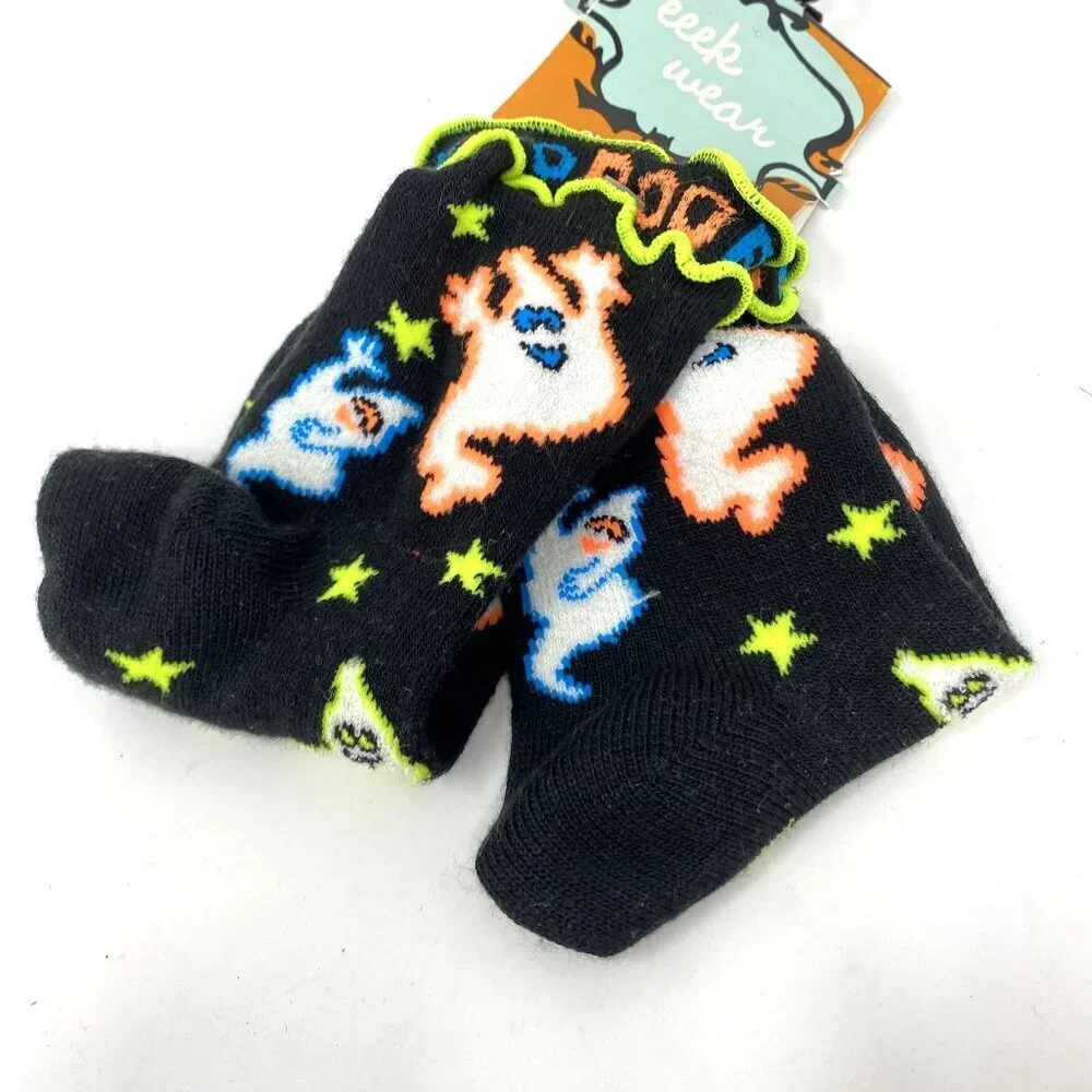 Vintage Target Halloween Novelty Kids 2 Pairs Socks Boo Ghosts Googly Eye Spider
